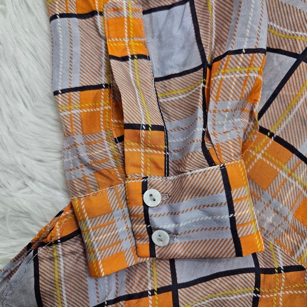 Sundance Women's Orange Plaid Long Sleeve 100% Silk Semi Sheer Blouse Sz M - Picture 4 of 9